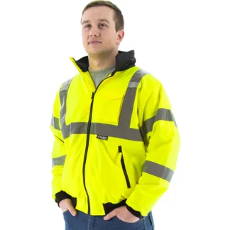High Visibility Waterproof Jacket with Fleece Liner, ANSI 3, R, Yellow - 75-1301 – SIZE XL ONLY