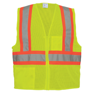 FrogWear® HV High-Visibility Yellow/Green Lightweight Mesh Polyester Vest with Contrasting Orange Trim - GLO-002